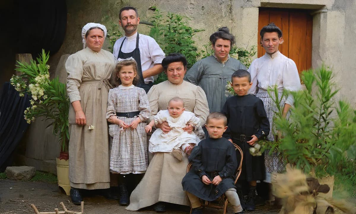 Restored and colorized family photo
