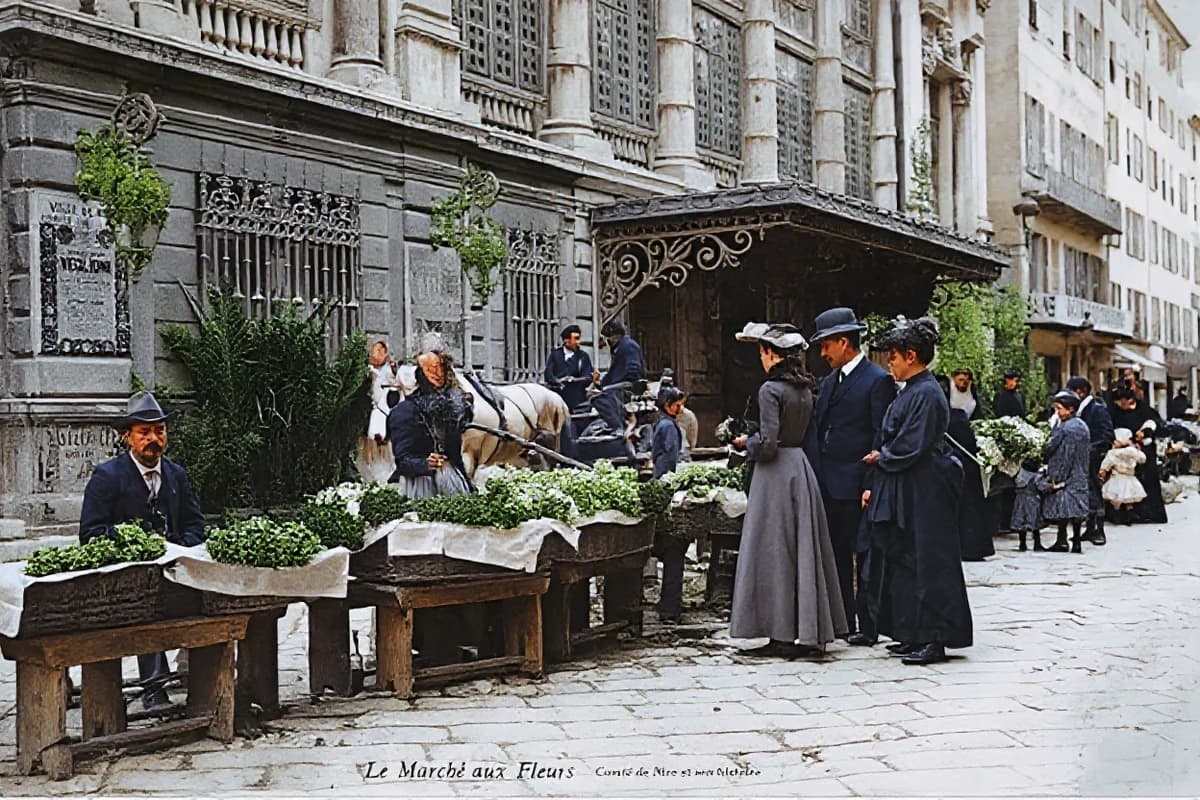 Historic street scene restored and colorized